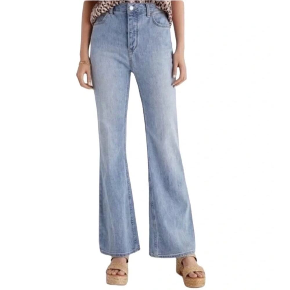 Anthropologie Pilcro High Rise Trouser Bootcut Jeans Button Fly Flare Leg Blue - Picture 2 of 13